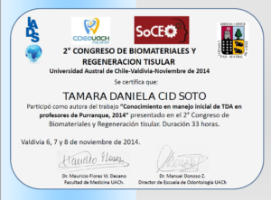 Presentación de Póster "Conocimiento en manejo inicial de TDA en profesores de Purranque, 2014"